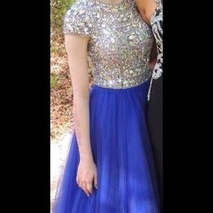 Blue Rhinestone Prom Dress